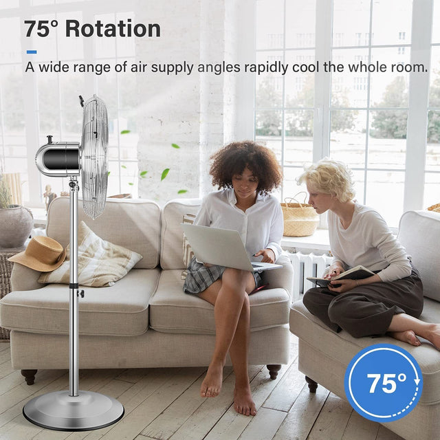 16 Inch Stand Fan, Adjustable Heights, Horizontal Ocillation 75°, 3 Settings Speeds, Low Noise, Quality Made Durable Fan, High Velocity, Heavy Duty Metal For Industrial, Commercial, Residential