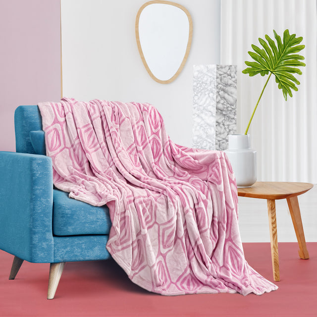 Pack Of 2 Back Printing Shaved Flannel Plush Blanket, checked Blanket for Bed or Sofa, 80" x 90", Pink ( The original code: W1223KTBK4286B-PINK )