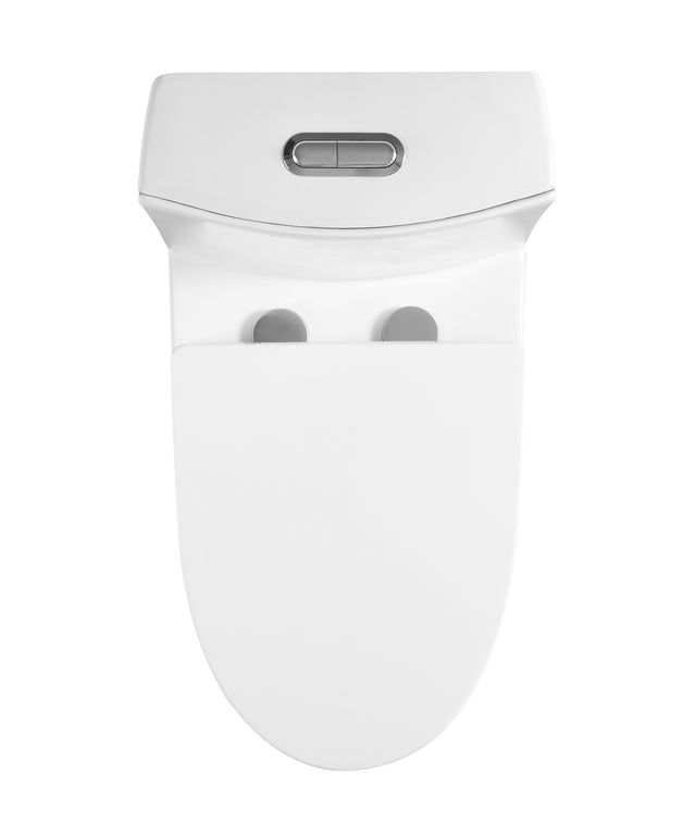 Dual Flush Elongated Standard One Piece Toilet with Comfortable Seat Height, Soft Close Seat Cover, High-Efficiency Supply,  White Toilet