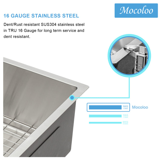 Undermount Kitchen Sink - 32"x19" Stainless Steel 16 Gauge Deep Single Bowl Sinks