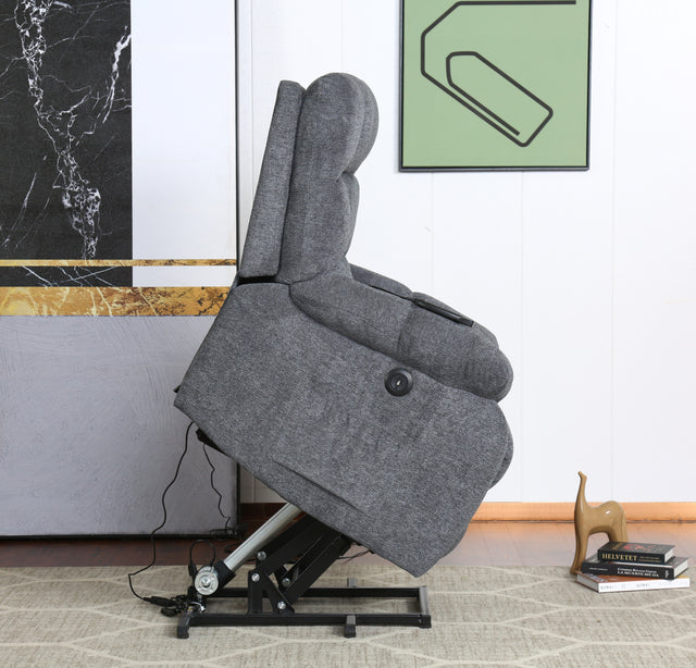 Electric lift recliner with heat therapy and massage, suitable for the elderly, heavy recliner, with modern padded arms and back, navy