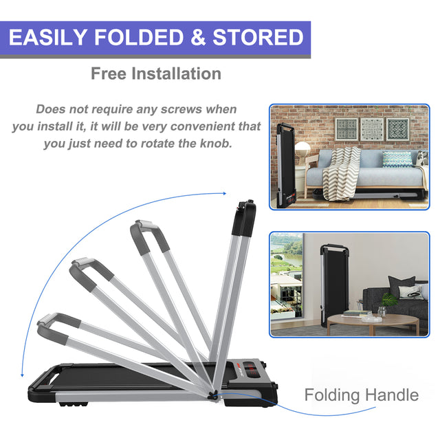 FYC 2 in 1 Under Desk Treadmill - 2.5 HP Folding Treadmill for Home, Installation-Free Foldable Treadmill Compact Electric Running Machine, Remote Control & LED Display Walking Running Jogging