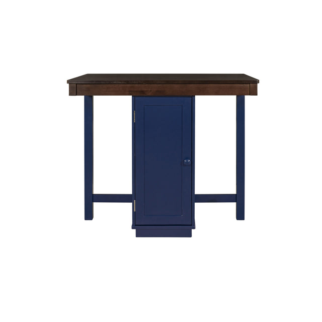 TOPMAX Farmhouse Counter Height Dining Table, Square Wood Table with 3-Tier Adjustable Storage Shelves and Wine Racks for Small Spaces, Brown and Blue