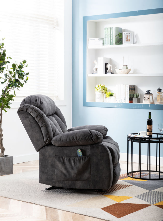 Massage Rocker Recliner with Heat and Vibration, Manual Rocking Recliner Chair with Vibrating Massage, Comfy Padded Overstuffed Recliner Soft Fabric Heated Recliner (Grey)