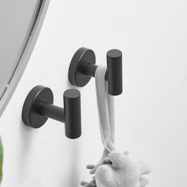 Round Bathroom Robe Hook and Towel Hook in Stainless Steel Matte Black (2-Pack)