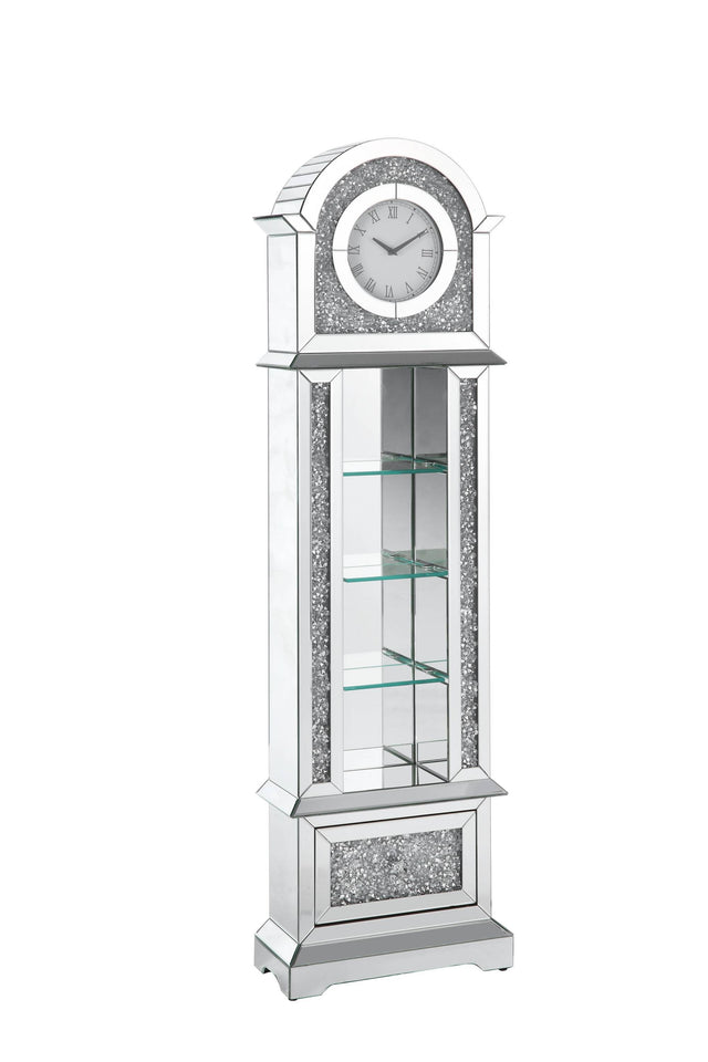 ACME Noralie GRANDFATHER CLOCK W/LED Mirrored & Faux Diamonds AC00352