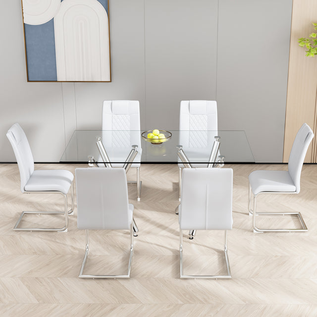 Modern Dining Chairs with Faux Leather Padded Seat Dining Living Room Chairs Upholstered Chair with Metal Legs Design for Kitchen, Living, Bedroom, Dining Room Side Chairs Set of 6 (White+PU Leather)
