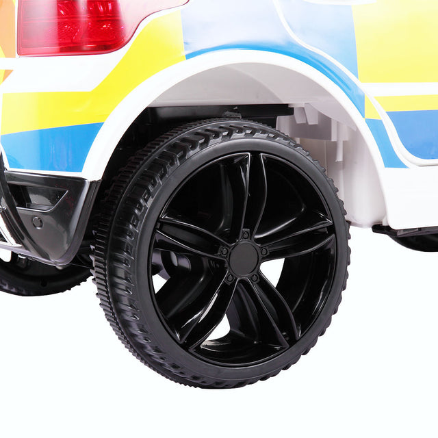 12V Kid Ride on Police Car with Parental Remote Control, Battery Powered Electric Truck with Siren, Flashing Lights, Music, Spring Suspension, White