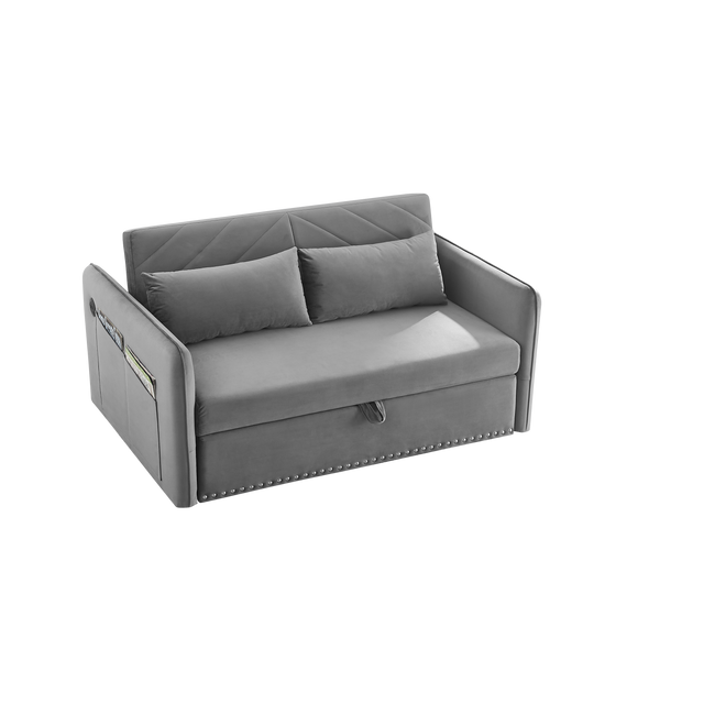 Pull-out sofa sleeper, 3-in-1 adjustable sleeper with pull-out bed, 2 lumbar pillows and side pocket, soft velvet convertible sleeper sofa bed, suitable for living room bedroom.