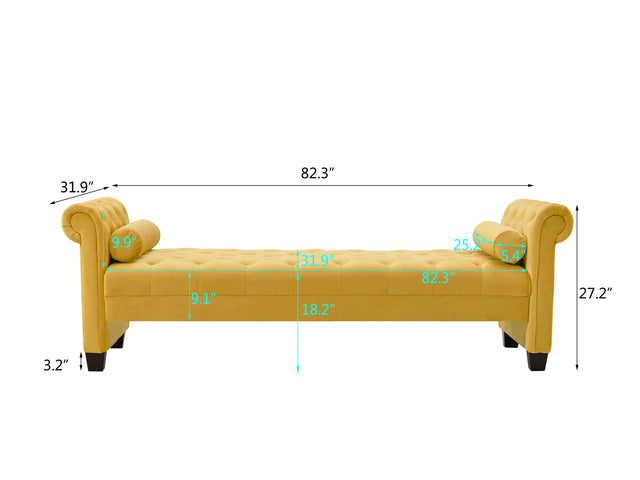 2038 Yellow Pleuche Rectangular Large Sofa Stool