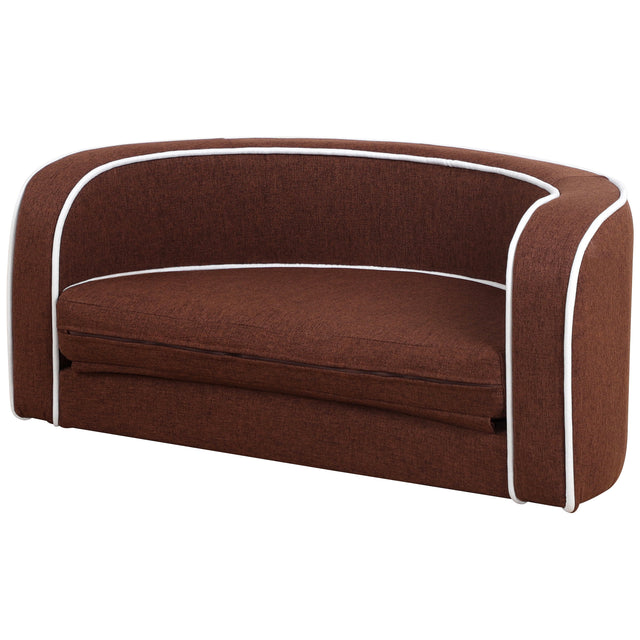 30" Brown Round Pet Sofa, Dog sofa, Dog bed, Cat Bed, Cat Sofa, with Wooden Structure and Linen Goods White Roller Lines on the Edges Curved Appearance pet Sofa with Cushion