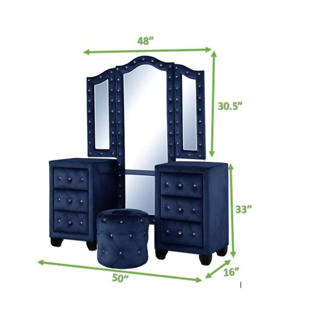 Hazel Queen 6 Pc Vanity Bedroom Set Made With Wood In Blue Color
