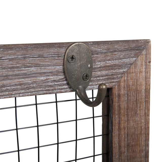 Wall Mounted Wooden Holder Hanging Jewelry Organizer with a Removable Bar, a Shelf and 15 Hooks, Rustic Brown