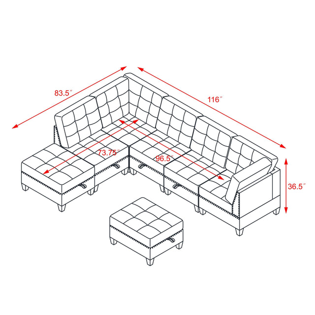 L shape Modular Sectional Sofa，DIY Combination，includes Three Single Chair ，Two Corner and Two Ottoman，Black Velvet.