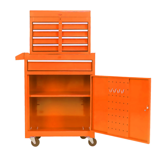 Detachable 5 Drawer Tool Chest with Bottom Cabinet and one Adjustable Shelf--Orange