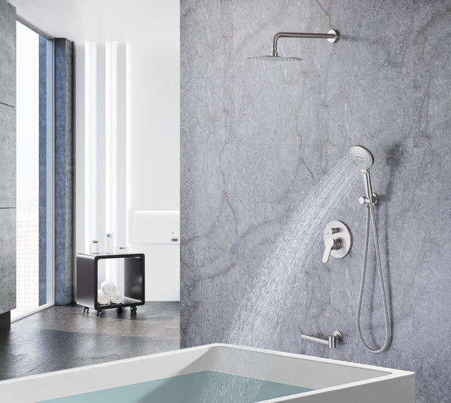 Tub Shower Faucets Sets Complete Bathtub Faucet Set Brushed Nickel Bathtub Shower System with Tub Spout, Bathroom Tub and Shower Faucet Combo Trim Kit with Rough-in Valve
