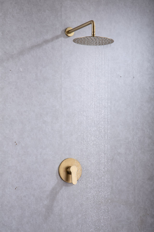 Shower Faucet Set, Wall Mount Round hower System Mixer Set, 10 Inch Rain Shower Head , Solid Brass, Rough-in Valve Included