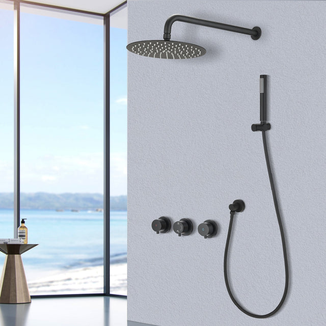 Contemporary matte black wall mounted bathroom shower set