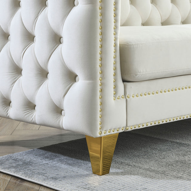 {Contact us for 3D modeling} Velvet Sofa for Living Room,Buttons Tufted Square Arm Couch, Modern Couch Upholstered Button and Metal Legs, Sofa Couch for Bedroom, Beige Velvet