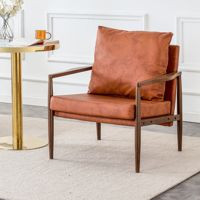 Sofa Chair Set of 2.PU Leather Accent Arm Chair Mid Century Modern Upholstered Armchair with Imitation solid wood Walnut color Metal Frame Extra-Thick Padded Backrest and Seat Cushion Sofa Chairs