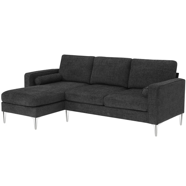 [VIDEO provided] [New]86" Convertible Sectional Sofa, Modern Chenille Fabric Sectional Sofa,  L-Shaped Couch 3-Seat Sofa Sectional with Reversible Chaise (2 Pillows)