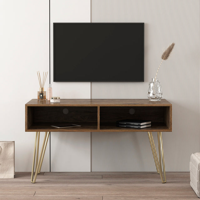 Modern Design TV stand stable Metal Legs  with 2 open shelves to put TV, DVD, router, books, and small ornaments,Espresso