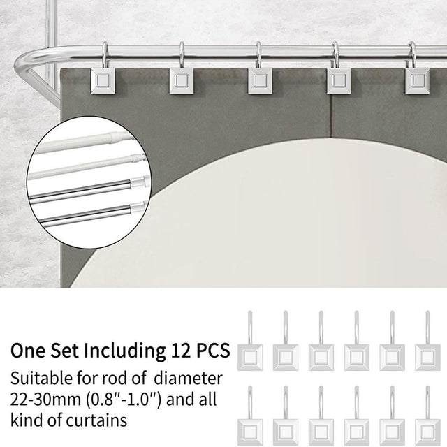 Silver Shower Curtain Hook, Zinc Alloy Hook,  Set of 12