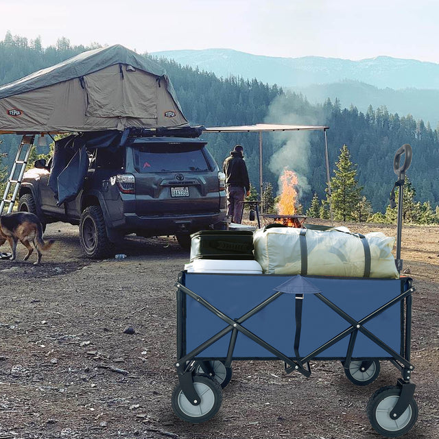 Collapsible Folding Wagon, Push Pull Foldable Beach Wagon Cart