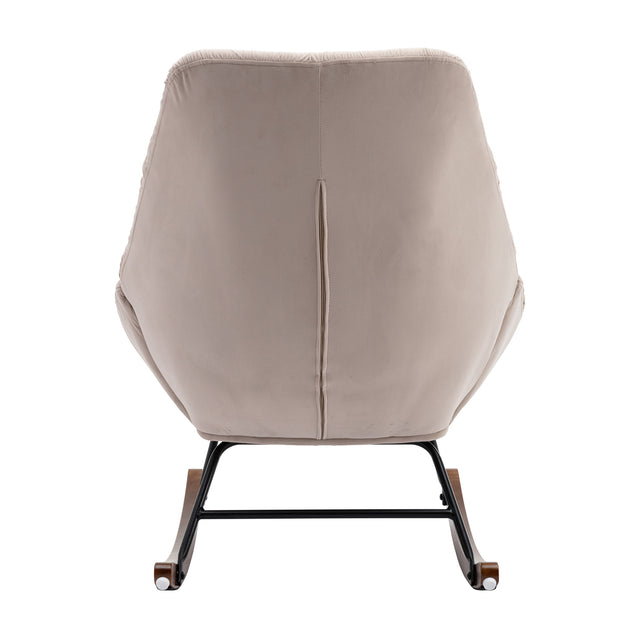 Tufted Upholstered Padded Seat Rocking Chair-Velvet Beige