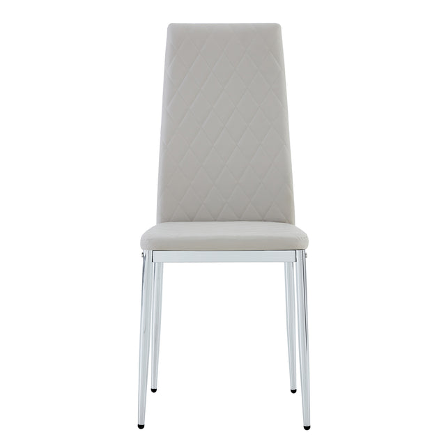 Grid Shaped Armless High Back Dining Chair,2-Piece Set, Office Chair. Applicable to Dining Room, Living Room, Kitchen and Office.Grey Chair and Electroplated Metal Leg