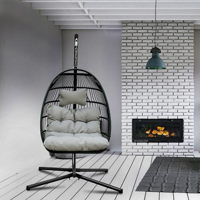 Patio Rattan Four Corners Single Hanging Egg Chair patio outdoor