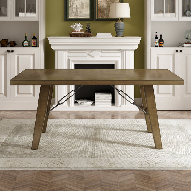 TREXM Industrial Style 72" Wooden Rectangular Table with Chain Bracket ( Natural Walnut)