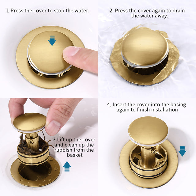 Bathroom Sink Drain Vanity Sink Drain with Strainer Basket Brushed Gold