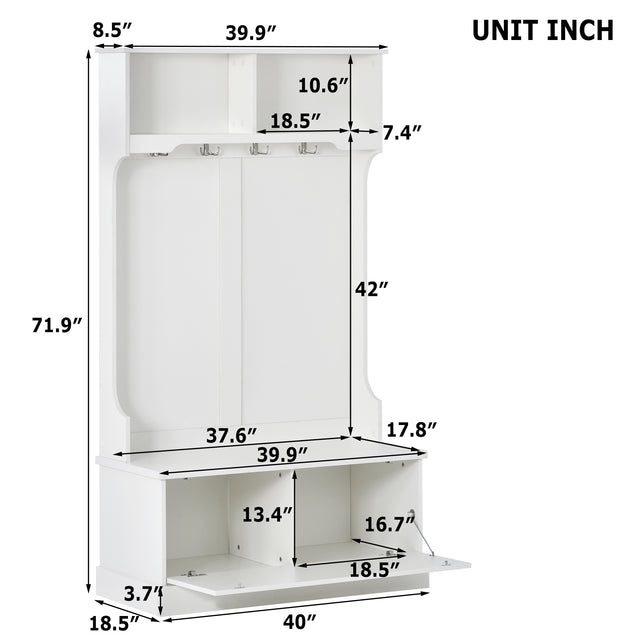 ON-TREND Hall Tree with 4 Hooks, Coat Hanger, Entryway Bench, Storage Bench, 3-in-1 Design, for Livingroom, Hallway (white)