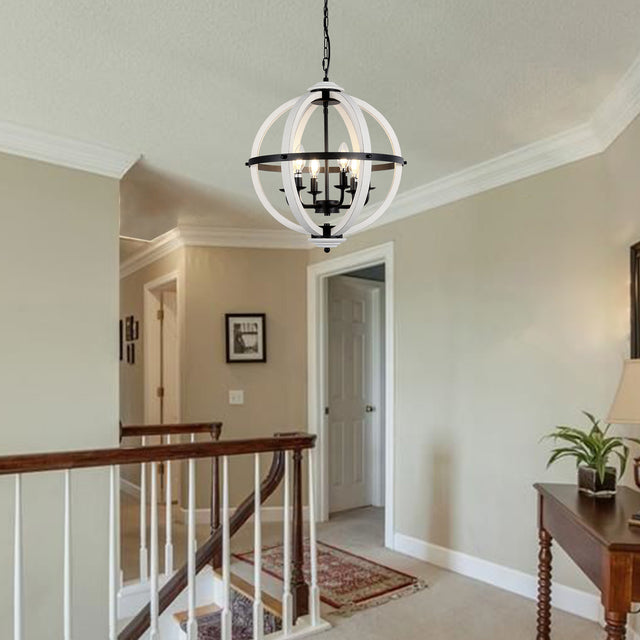 6 - Light Wood Dimmable Globe Chandelier