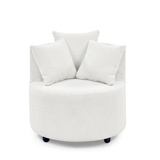 Loop Yarn Upholstered Accent Swivel Chair for Living Room Bedroom, with Movable wheels, Including 3 pillows, Beige