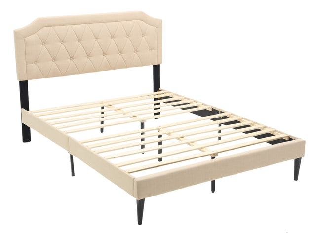 Modern Linene Beige Curved Upholstered Bed (Queen)