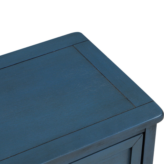 TREXM Rustic Storage Cabinet with Two Drawers and Four  Classic Rattan Basket for Dining Room/Entryway/Living Room (Antique Navy)