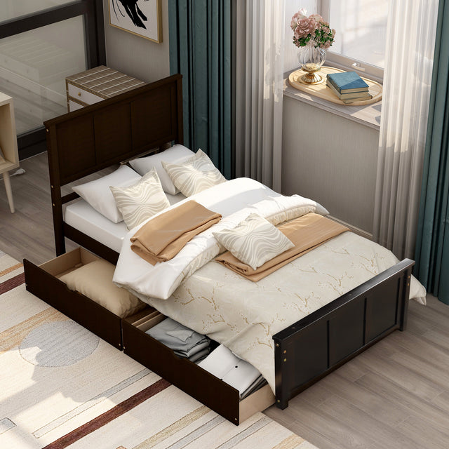 Platform Storage Bed, 2 drawers with wheels, Twin Size Frame, Espresso (New SKU：WF283062AAP)