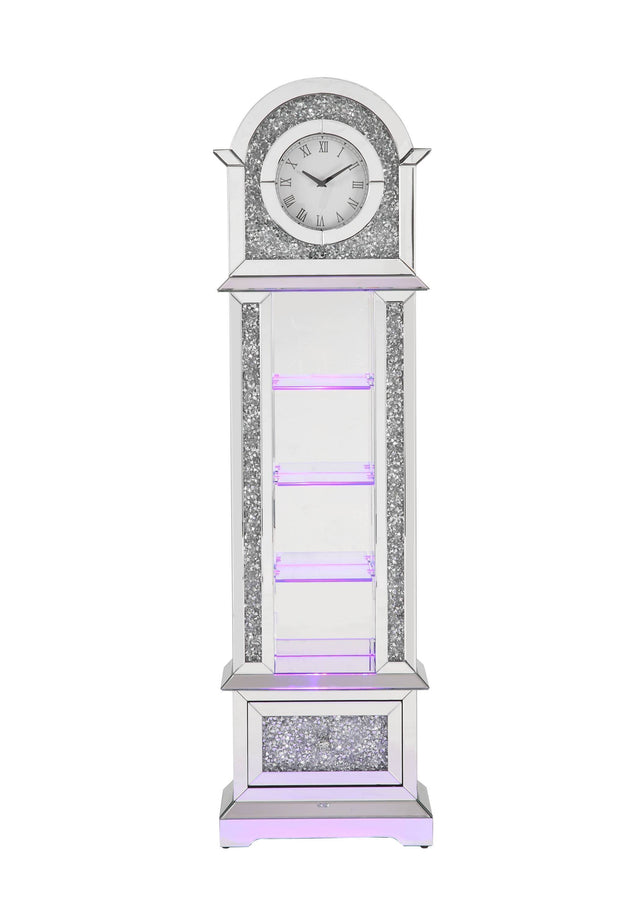ACME Noralie GRANDFATHER CLOCK W/LED Mirrored & Faux Diamonds AC00352
