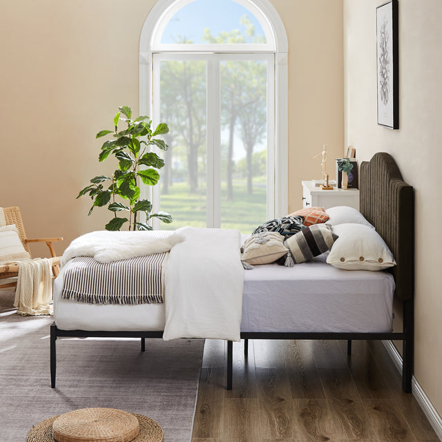 B111 Full bed Beautiful line stripe cushion headboard  Strong iron frame with high temperature paint