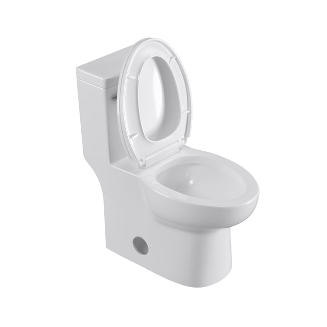Single Flush Elongated Standard One Piece Toilet with Comfortable Seat Height, Soft Close Seat Cover, High-Efficiency Supply, and White Finish Toilet Bowl (White Toilet)