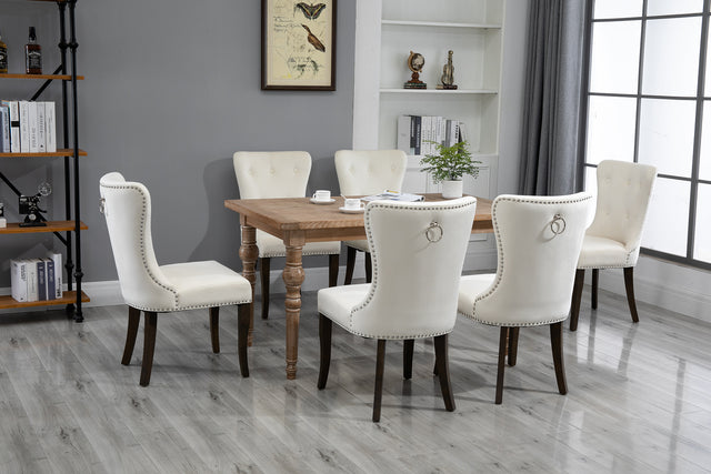 TOPMAX Dining Chair Tufted Armless Chair Upholstered Accent Chair, Set of 6 (Cream)