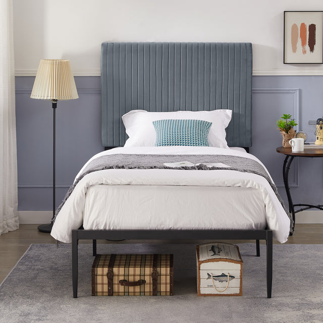 B110 Twin bed Beautiful line stripe cushion headboard  Strong iron frame with high temperature paint