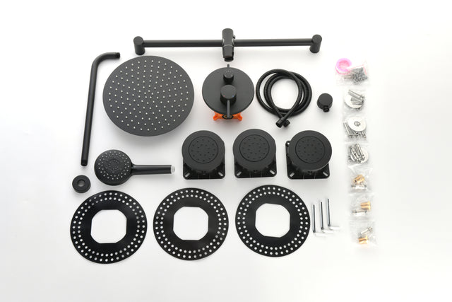 Shower System with Shower Head, Hand Shower, Slide Bar, Bodysprays, Shower Arm, Hose, Valve Trim, and Lever Handles