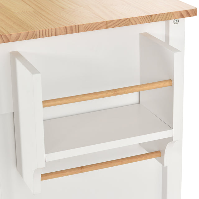 Kitchen Island Cart with Solid Wood Top and Locking Wheels，54.3 Inch Width，4 Door Cabinet and Two Drawers，Spice Rack, Towel Rack （White）