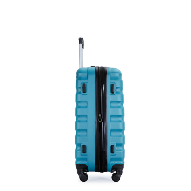 Expandable 3 Piece Luggage Sets ABS Lightweight Suitcase with Two Hooks, Spinner Wheels, TSA Lock, (20/24/28) Cyan