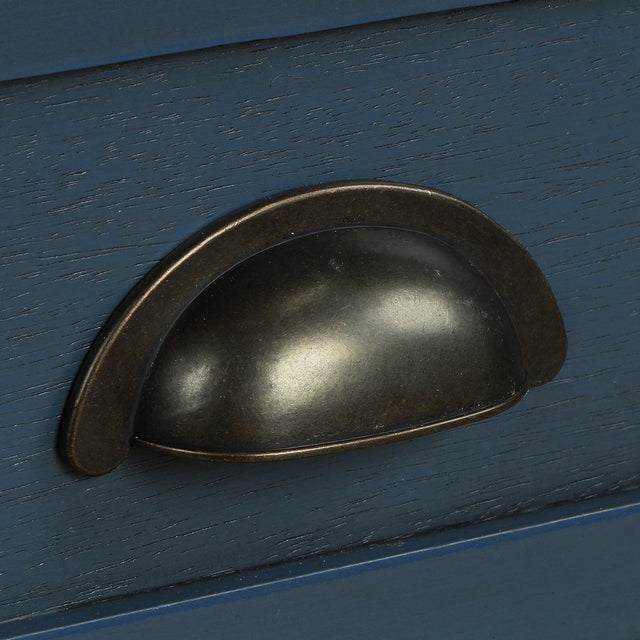 TREXM Rustic Storage Cabinet with Two Drawers and Four  Classic Rattan Basket for Dining Room/Entryway/Living Room (Antique Navy)