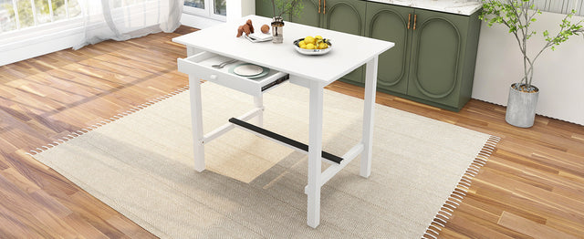 TOPMAX Casual Counter Height Wood Dining Table with Storage Drawer for Small Places, White
