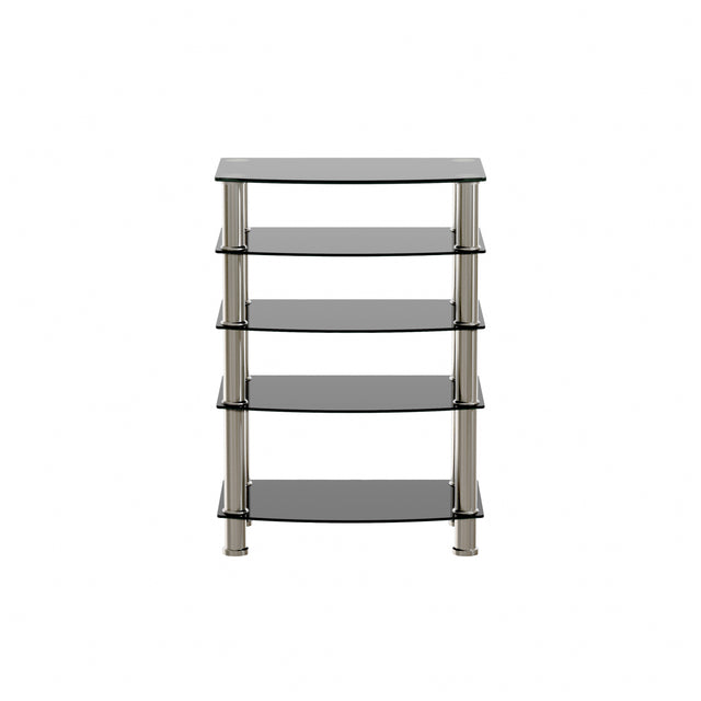 5-Tier  Tempered Glass Side Table Stainless Steel Frame  End Table for Living Room, Bedroom, Black